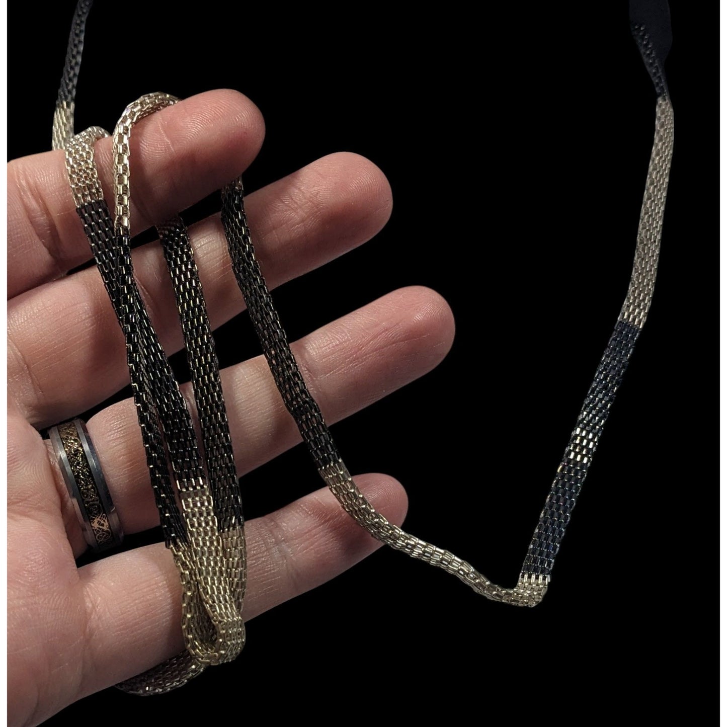 Funky Alt Black And Silver Mesh Chain Necklace