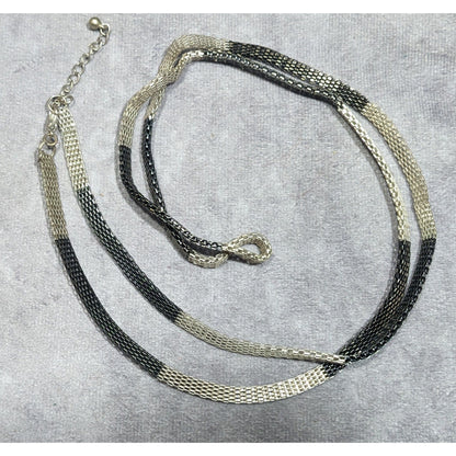 Funky Alt Black And Silver Mesh Chain Necklace