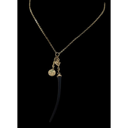 Guess Abstract Claw And Charm Black And Gold Tone Necklace