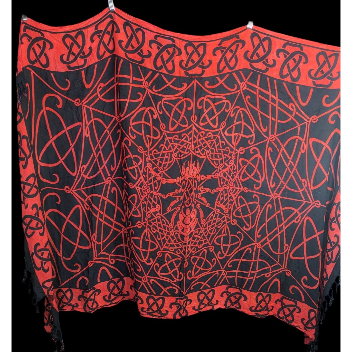 Curious Designs Red & Black Gothic Celtic Spider Tapestry Wrap/Shawl With Fringe 66"x47" Indonesia