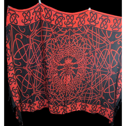 Curious Designs Red & Black Gothic Celtic Spider Tapestry Wrap/Shawl With Fringe 66"x47" Indonesia