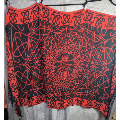Curious Designs Red & Black Gothic Celtic Spider Tapestry Wrap/Shawl With Fringe 66"x47" Indonesia