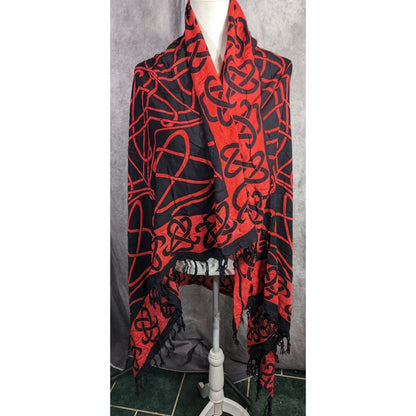 Curious Designs Red & Black Gothic Celtic Spider Tapestry Wrap/Shawl With Fringe 66"x47" Indonesia