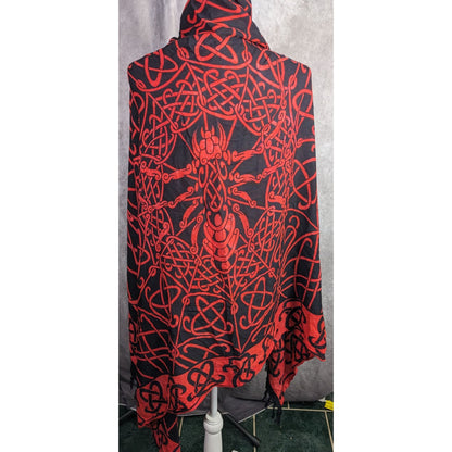 Curious Designs Red & Black Gothic Celtic Spider Tapestry Wrap/Shawl With Fringe 66"x47" Indonesia