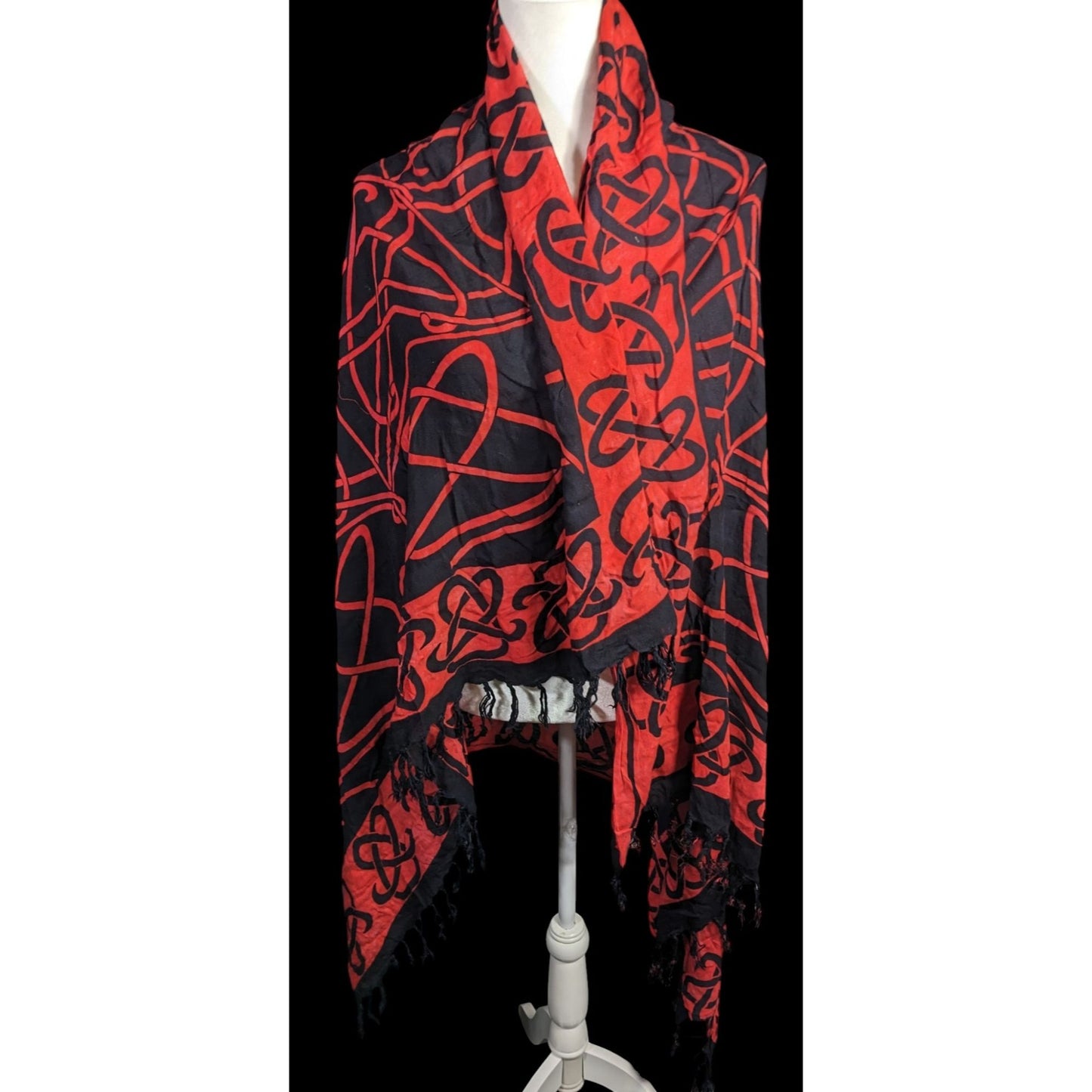 Curious Designs Red & Black Gothic Celtic Spider Tapestry Wrap/Shawl With Fringe 66"x47" Indonesia