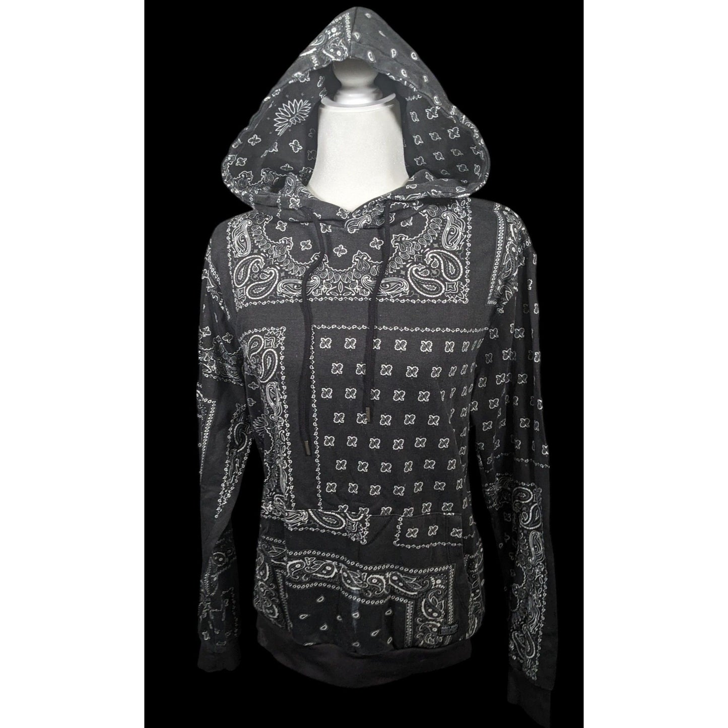 Navy Yard Paisley Handkerchief Style Print Black And White Hoodie