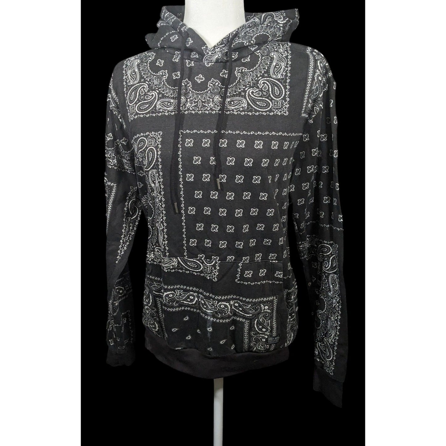 Navy Yard Paisley Handkerchief Style Print Black And White Hoodie