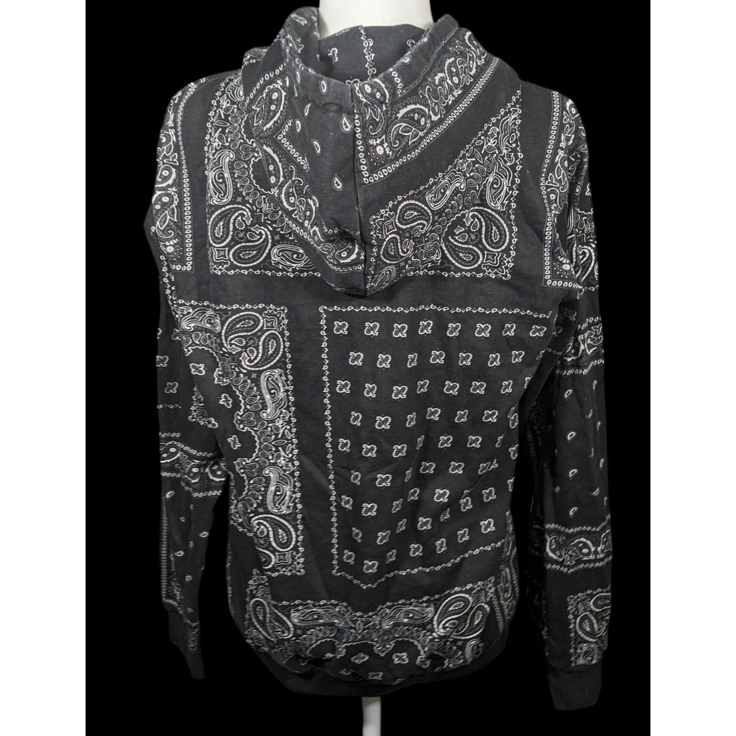 Navy Yard Paisley Handkerchief Style Print Black And White Hoodie