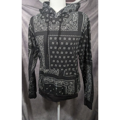 Navy Yard Paisley Handkerchief Style Print Black And White Hoodie