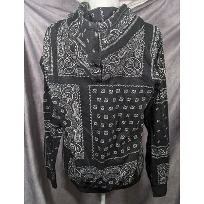 Navy Yard Paisley Handkerchief Style Print Black And White Hoodie