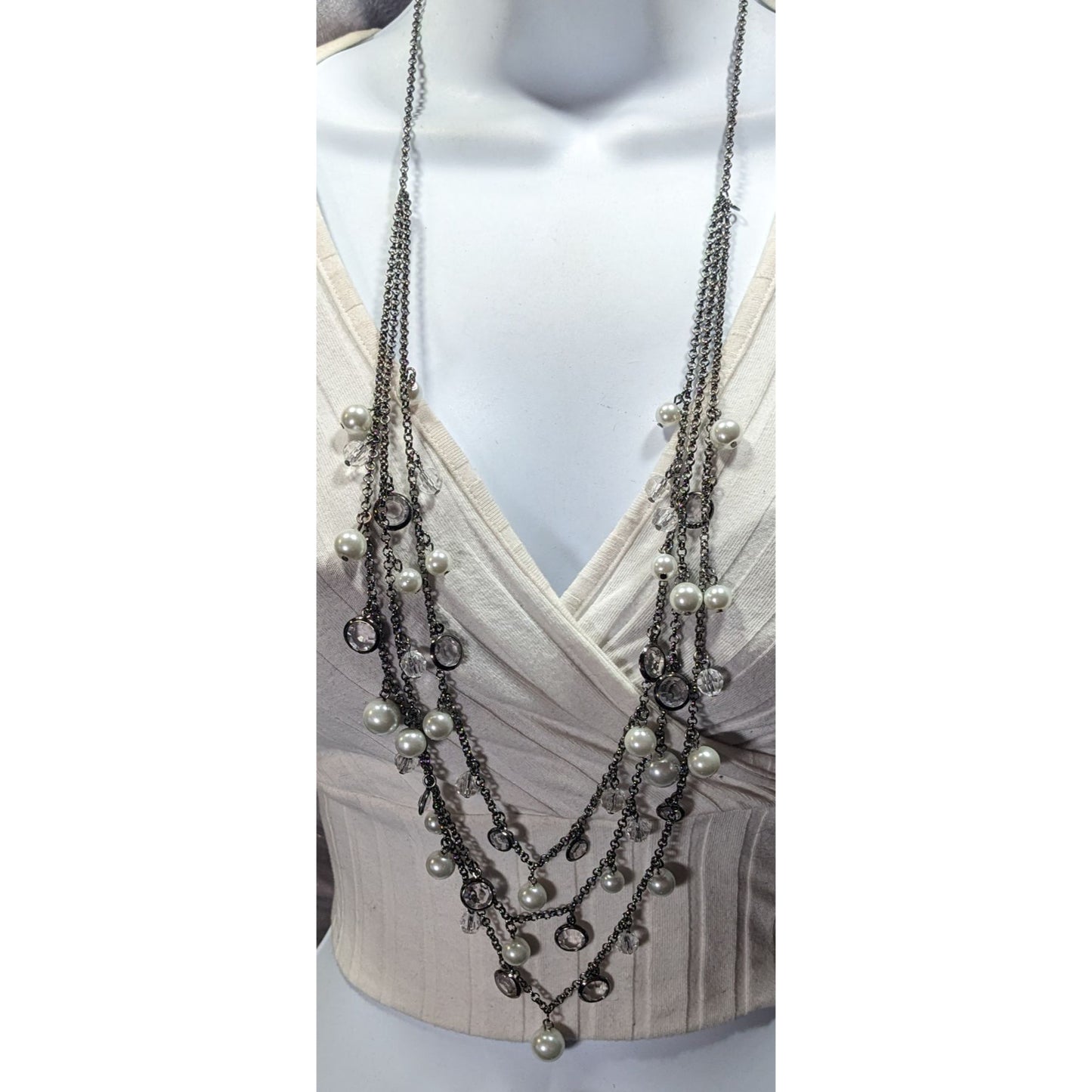 Glam Goth Faux Pearl And Gem Accent Multilayer Necklace