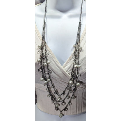Glam Goth Faux Pearl And Gem Accent Multilayer Necklace
