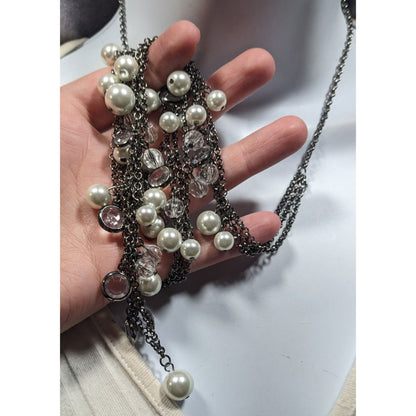 Glam Goth Faux Pearl And Gem Accent Multilayer Necklace