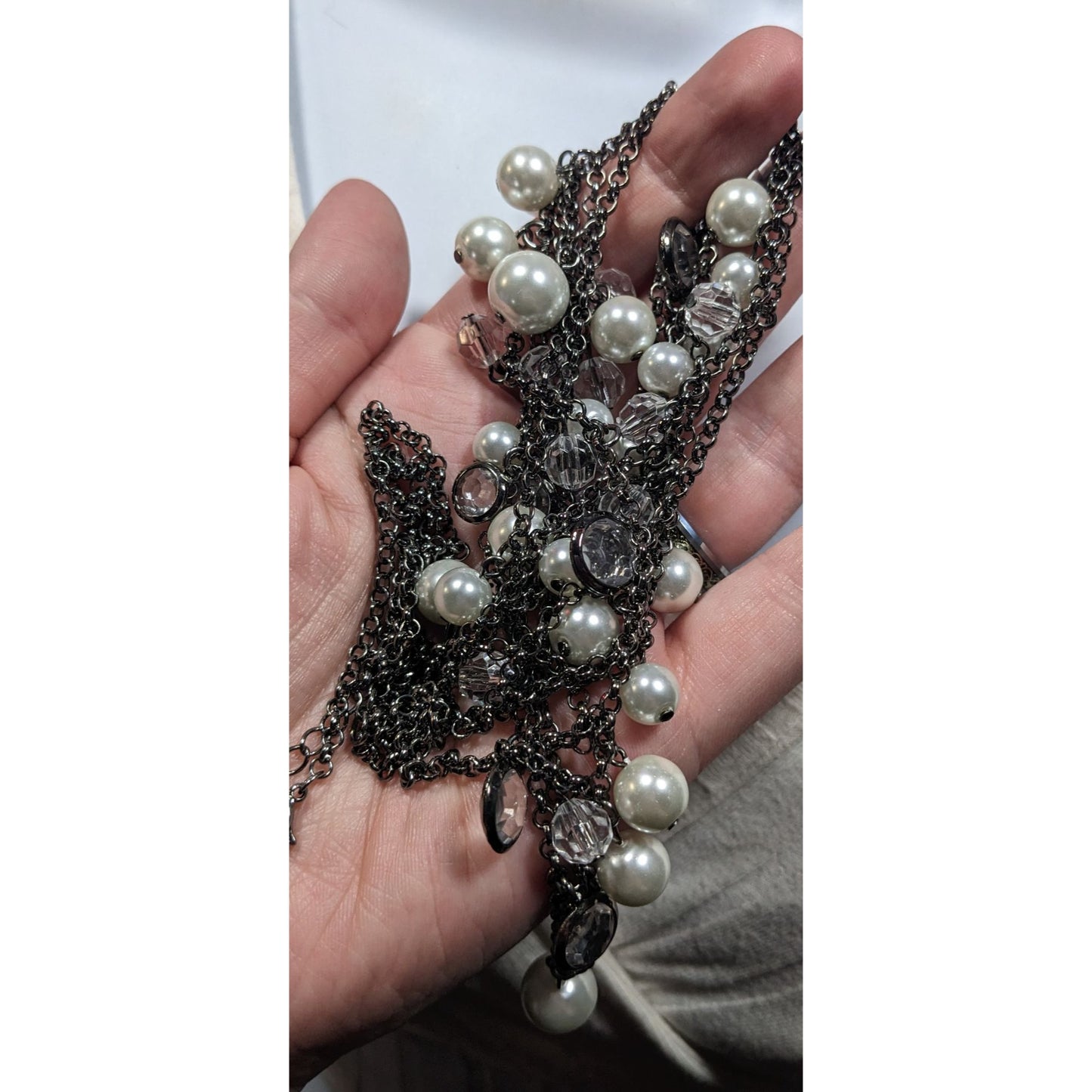 Glam Goth Faux Pearl And Gem Accent Multilayer Necklace