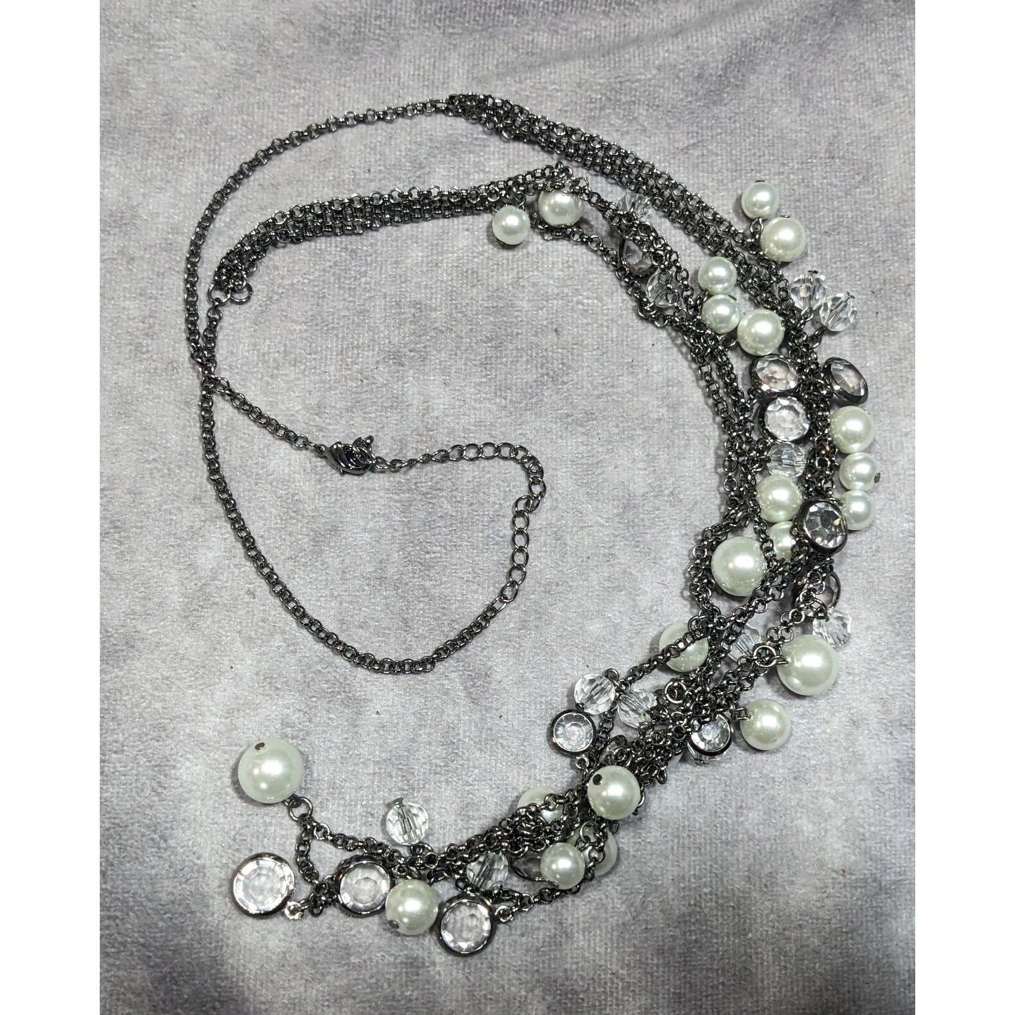 Glam Goth Faux Pearl And Gem Accent Multilayer Necklace
