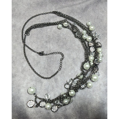 Glam Goth Faux Pearl And Gem Accent Multilayer Necklace