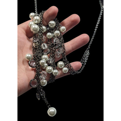 Glam Goth Faux Pearl And Gem Accent Multilayer Necklace