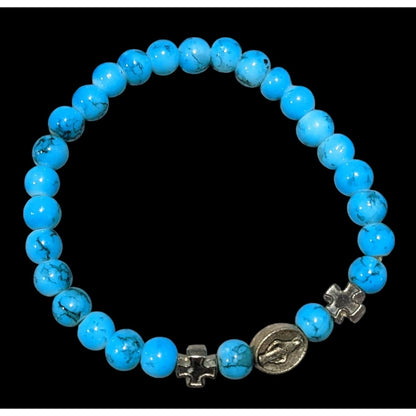 Blue And Silver Tone Religious Stretch Bracelet