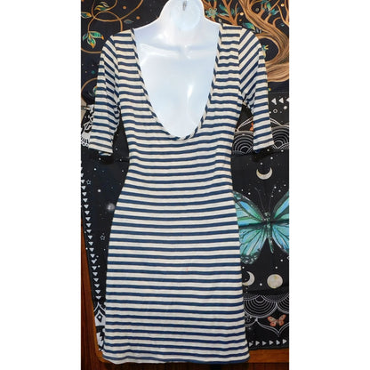 Velvet Touch Striped Blue And Grey Bodycon Dress