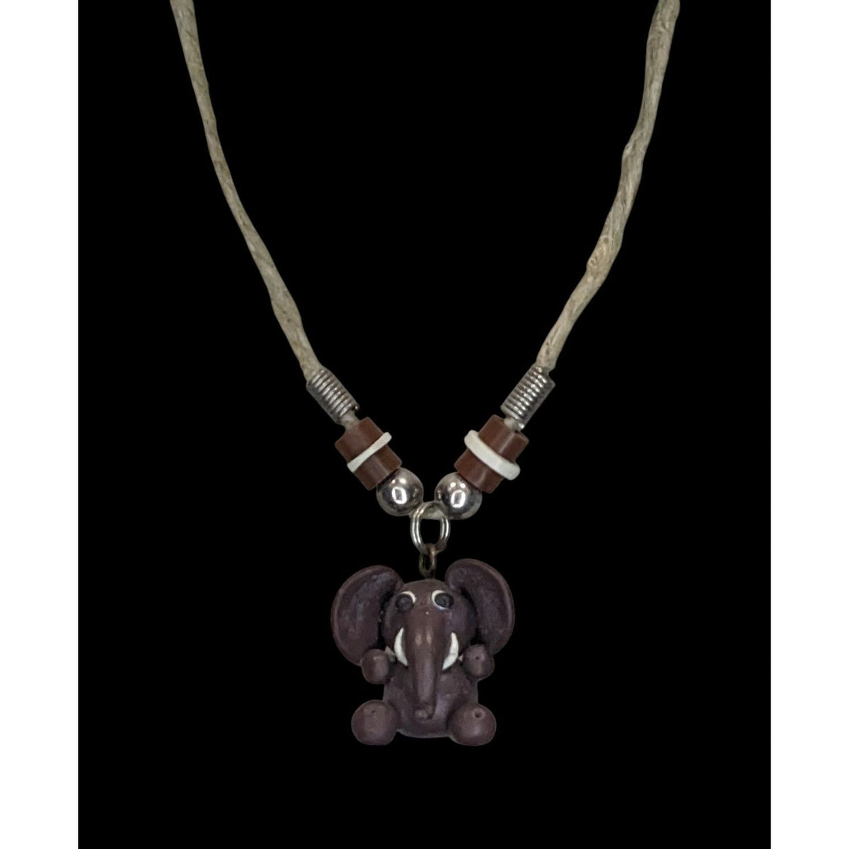 Boho Safari Handmade Elephant Pendant Beaded Cord Necklace