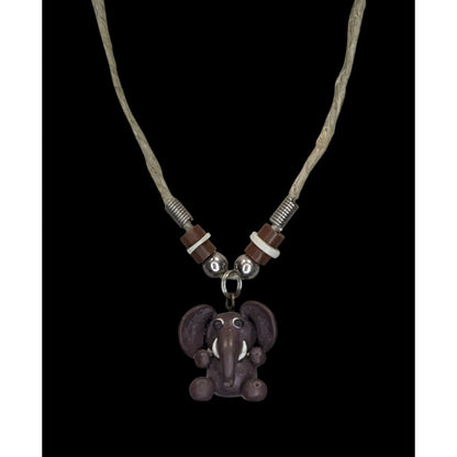 Boho Safari Handmade Elephant Pendant Beaded Cord Necklace