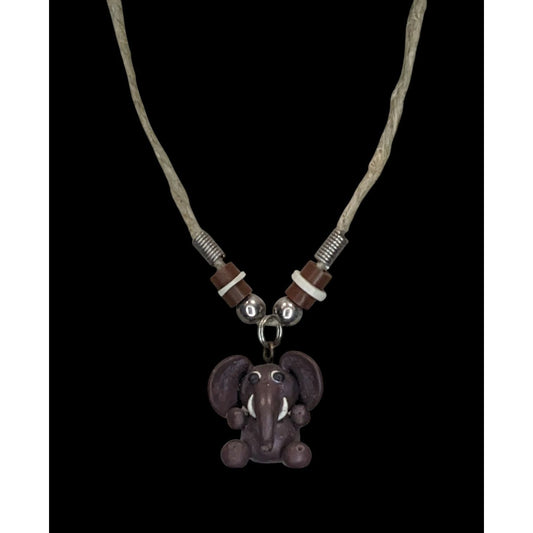 Boho Safari Handmade Elephant Pendant Beaded Cord Necklace