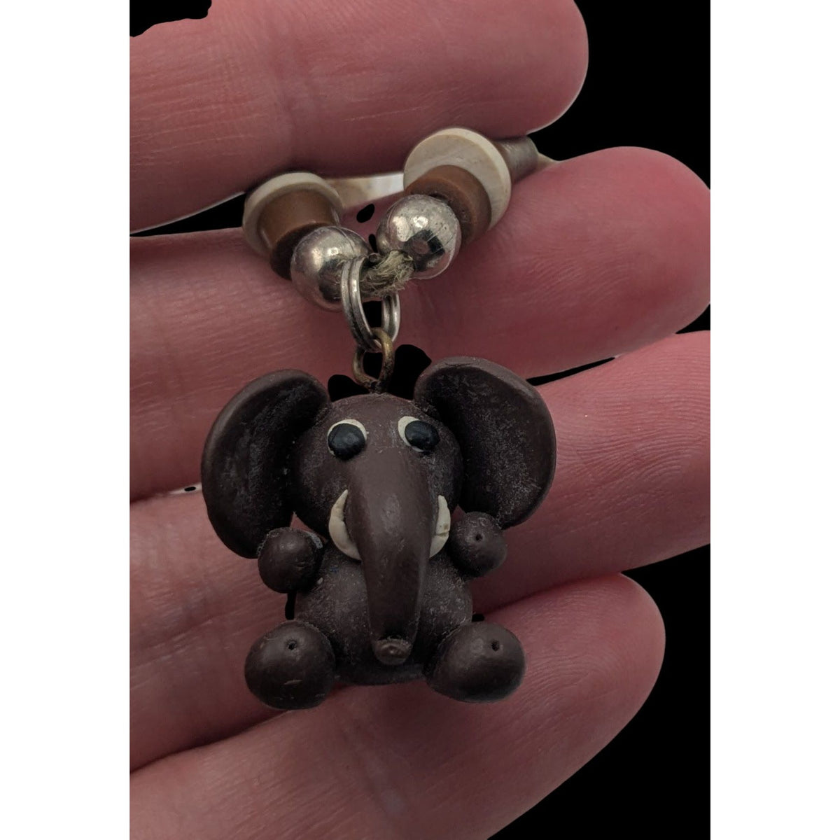 Boho Safari Handmade Elephant Pendant Beaded Cord Necklace
