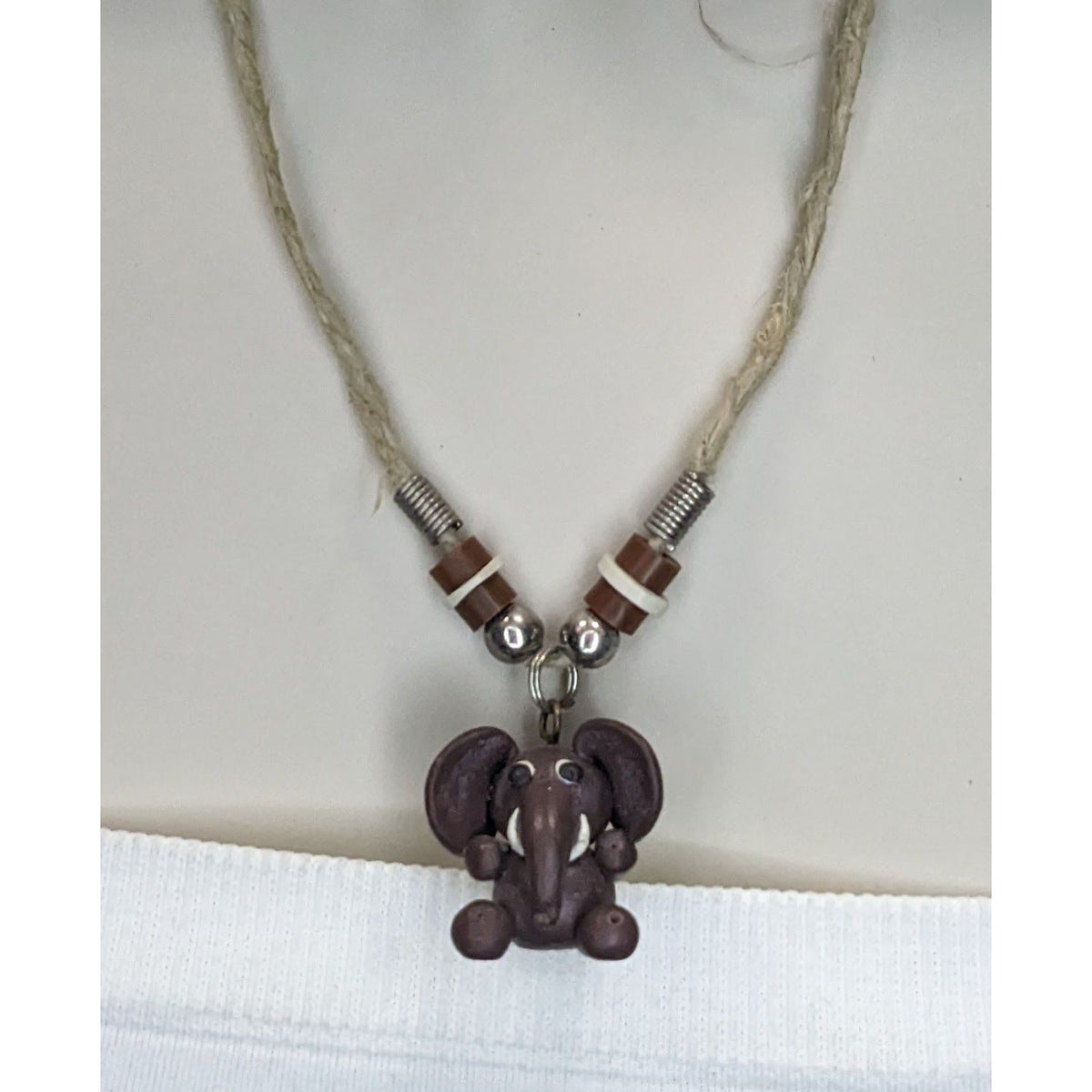 Boho Safari Handmade Elephant Pendant Beaded Cord Necklace