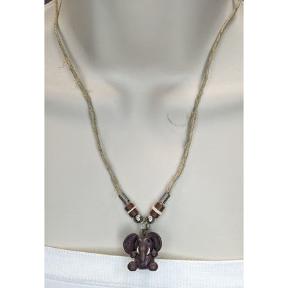Boho Safari Handmade Elephant Pendant Beaded Cord Necklace