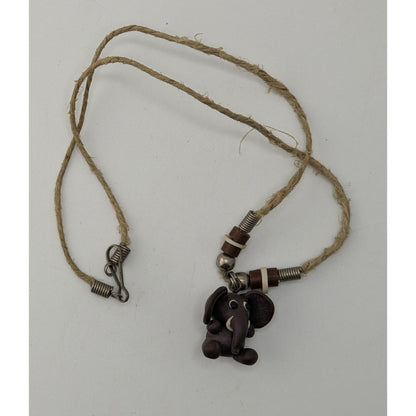 Boho Safari Handmade Elephant Pendant Beaded Cord Necklace