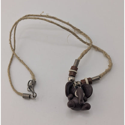 Boho Safari Handmade Elephant Pendant Beaded Cord Necklace