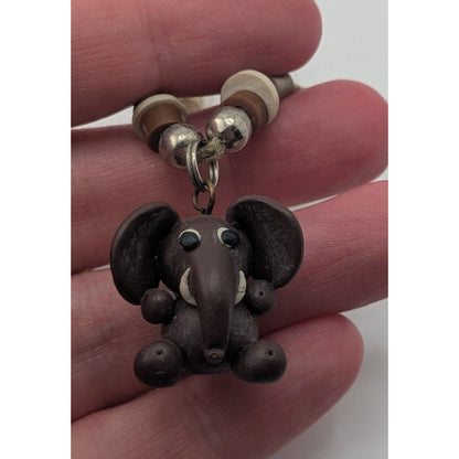 Boho Safari Handmade Elephant Pendant Beaded Cord Necklace