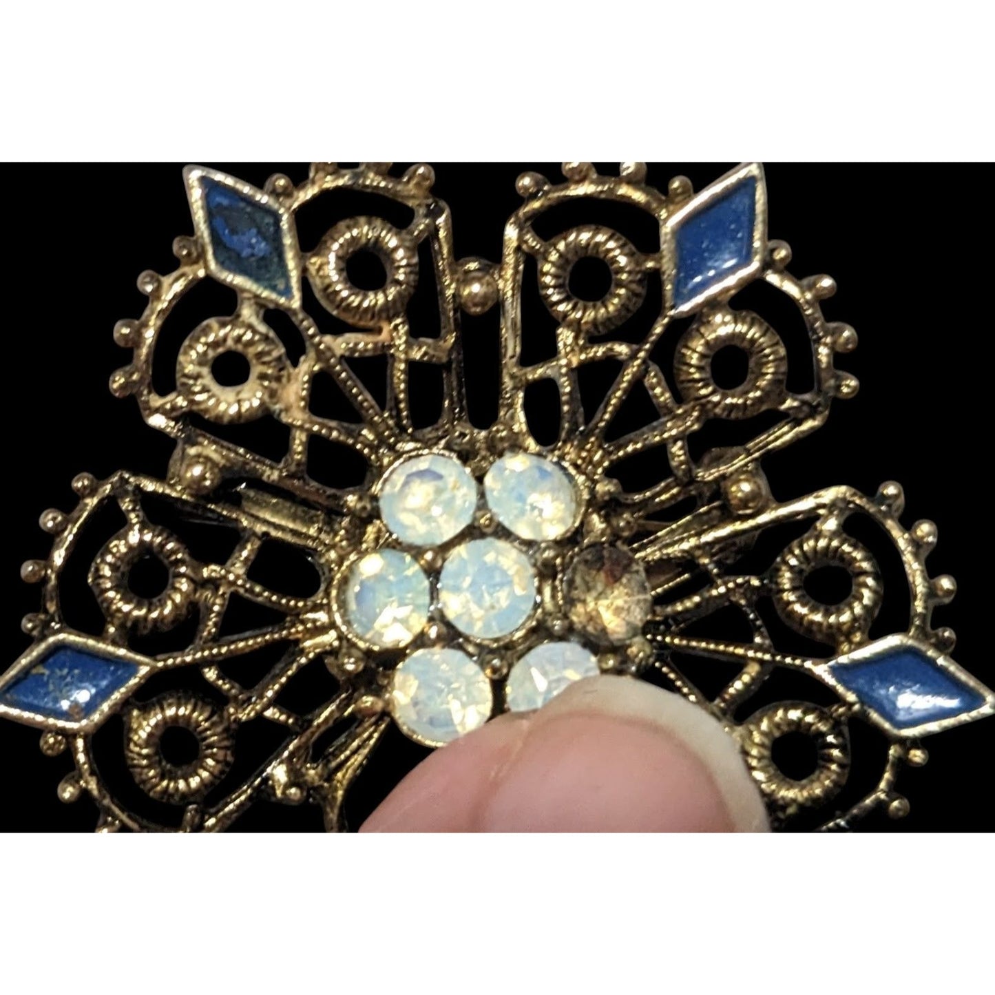 Vintage Gold Tone Floral Rhinestone Enamel Brooch