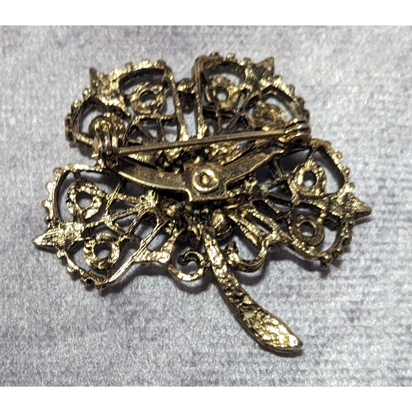 Vintage Gold Tone Floral Rhinestone Enamel Brooch