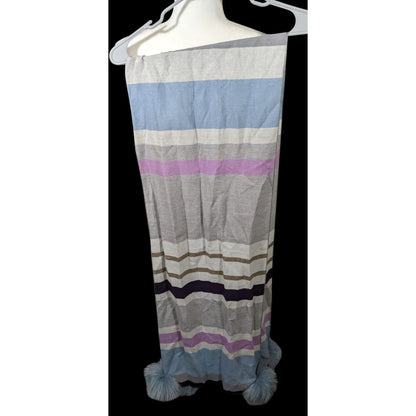 Casual Grey Purple And Blue Striped Pompom Scarf