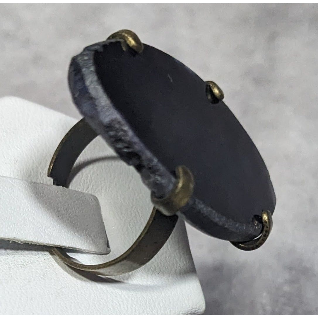 Dark Blue Dyed Geode Slice Adjustable Statement Ring Size 6 1/2