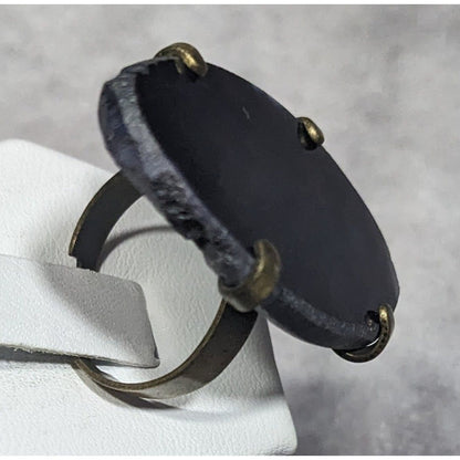 Dark Blue Dyed Geode Slice Adjustable Statement Ring Size 6 1/2