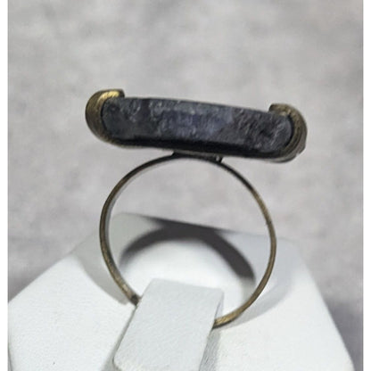 Dark Blue Dyed Geode Slice Adjustable Statement Ring Size 6 1/2