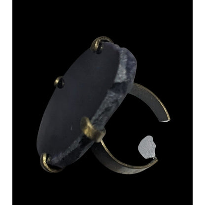 Dark Blue Dyed Geode Slice Adjustable Statement Ring Size 6 1/2