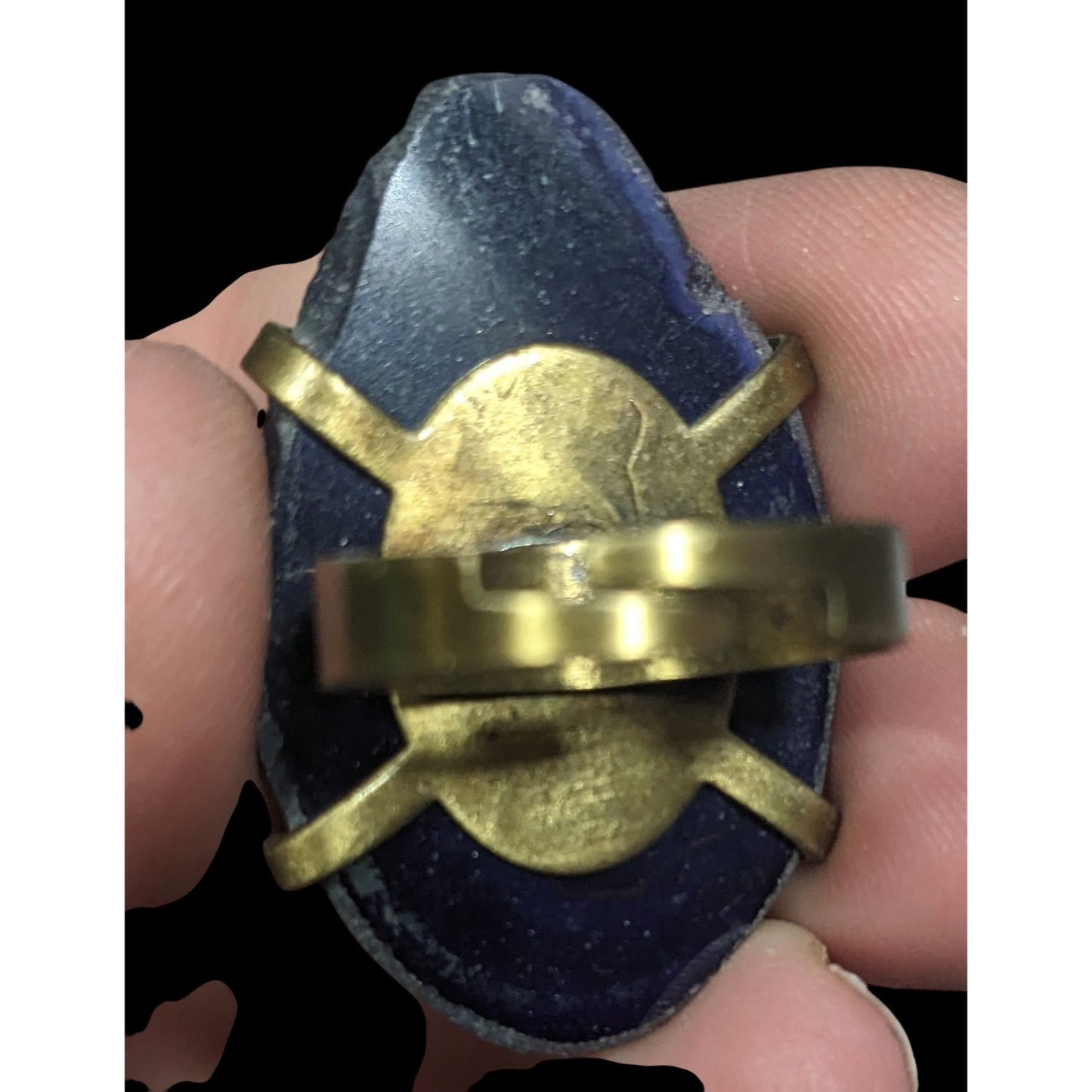 Dark Blue Dyed Geode Slice Adjustable Statement Ring Size 6 1/2