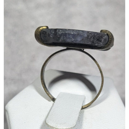 Dark Blue Dyed Geode Slice Adjustable Statement Ring Size 6 1/2