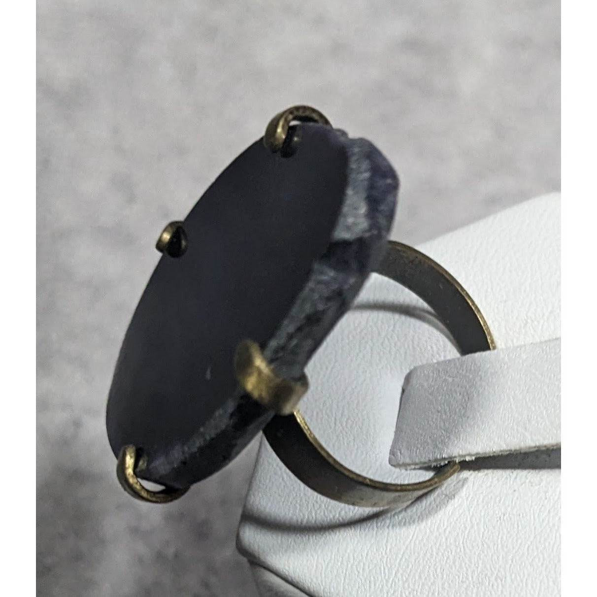 Dark Blue Dyed Geode Slice Adjustable Statement Ring Size 6 1/2