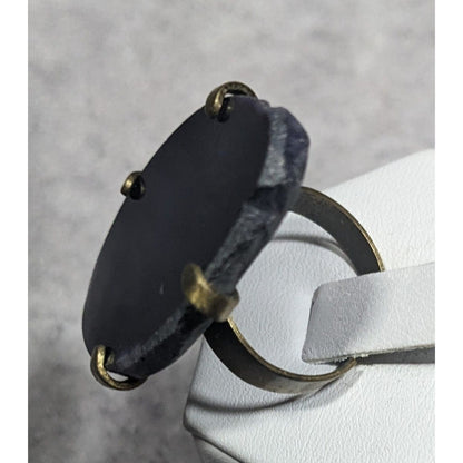 Dark Blue Dyed Geode Slice Adjustable Statement Ring Size 6 1/2