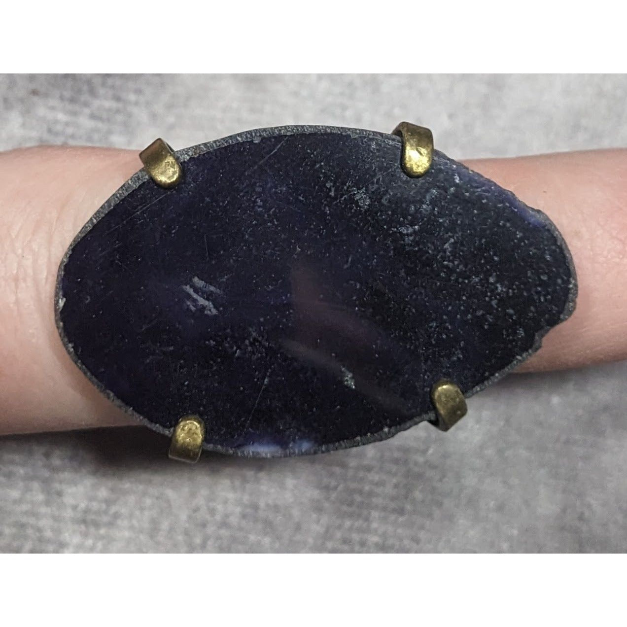 Dark Blue Dyed Geode Slice Adjustable Statement Ring Size 6 1/2