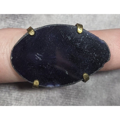Dark Blue Dyed Geode Slice Adjustable Statement Ring Size 6 1/2