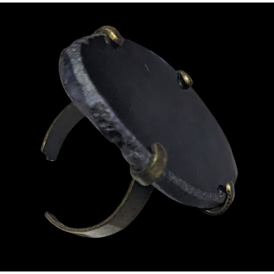 Dark Blue Dyed Geode Slice Adjustable Statement Ring Size 6 1/2