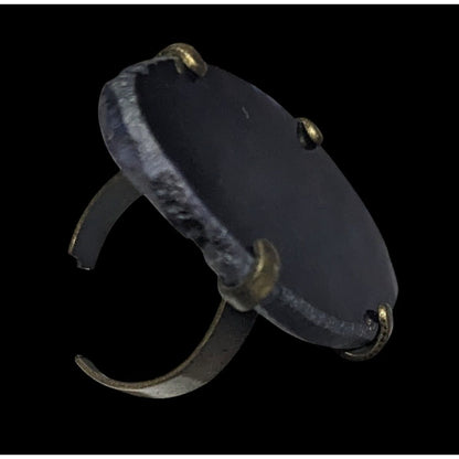 Dark Blue Dyed Geode Slice Adjustable Statement Ring Size 6 1/2
