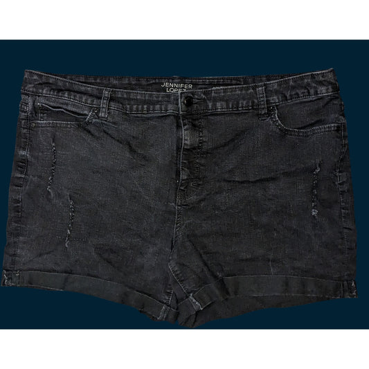 Jennifer Lopez Black Distressed Denim Shorts 22W With Frayed Hem & Pockets Casual Summer Style Women’s Plus Size
