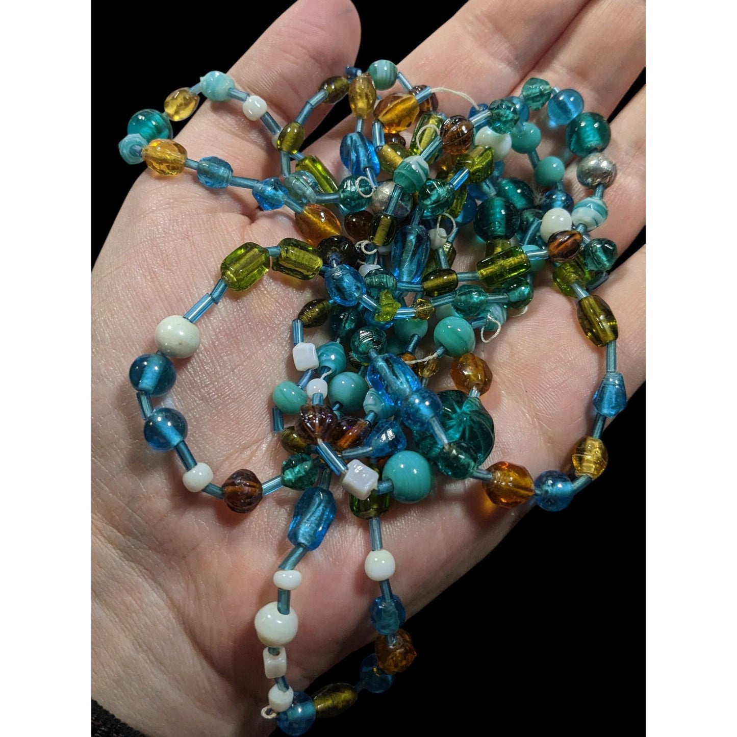 Handmade Cool Tone Glass Beaded Extra Long Necklace