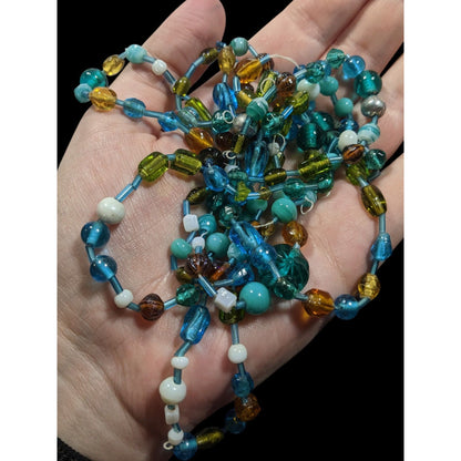 Handmade Cool Tone Glass Beaded Extra Long Necklace